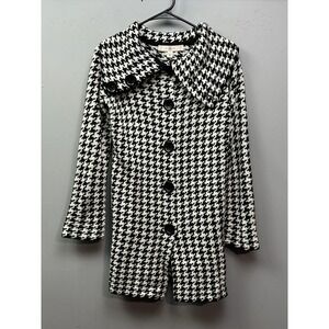 Fever Cardigan Sweater Womens Petite Small Black White Houndstooth Collared